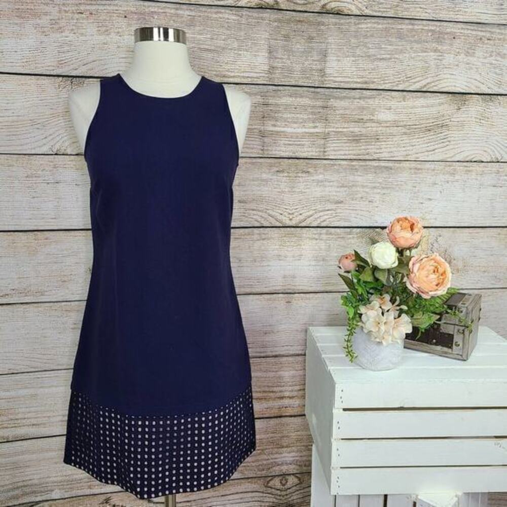 Ann Taylor LOFT Navy Blue Sleeveless‎ Round Neck Eyelet Mini Sheath Dress Size 0